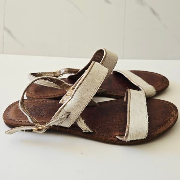 Freebird Aruba Calf Hair Strap Sandal Cream Brown Size 39 - Picture 4 of 8
